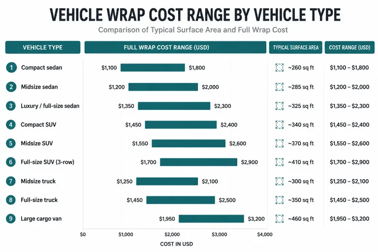 How Much Does It Cost to Wrap a Car? 1 car wrap cost by vehicle type chart 1